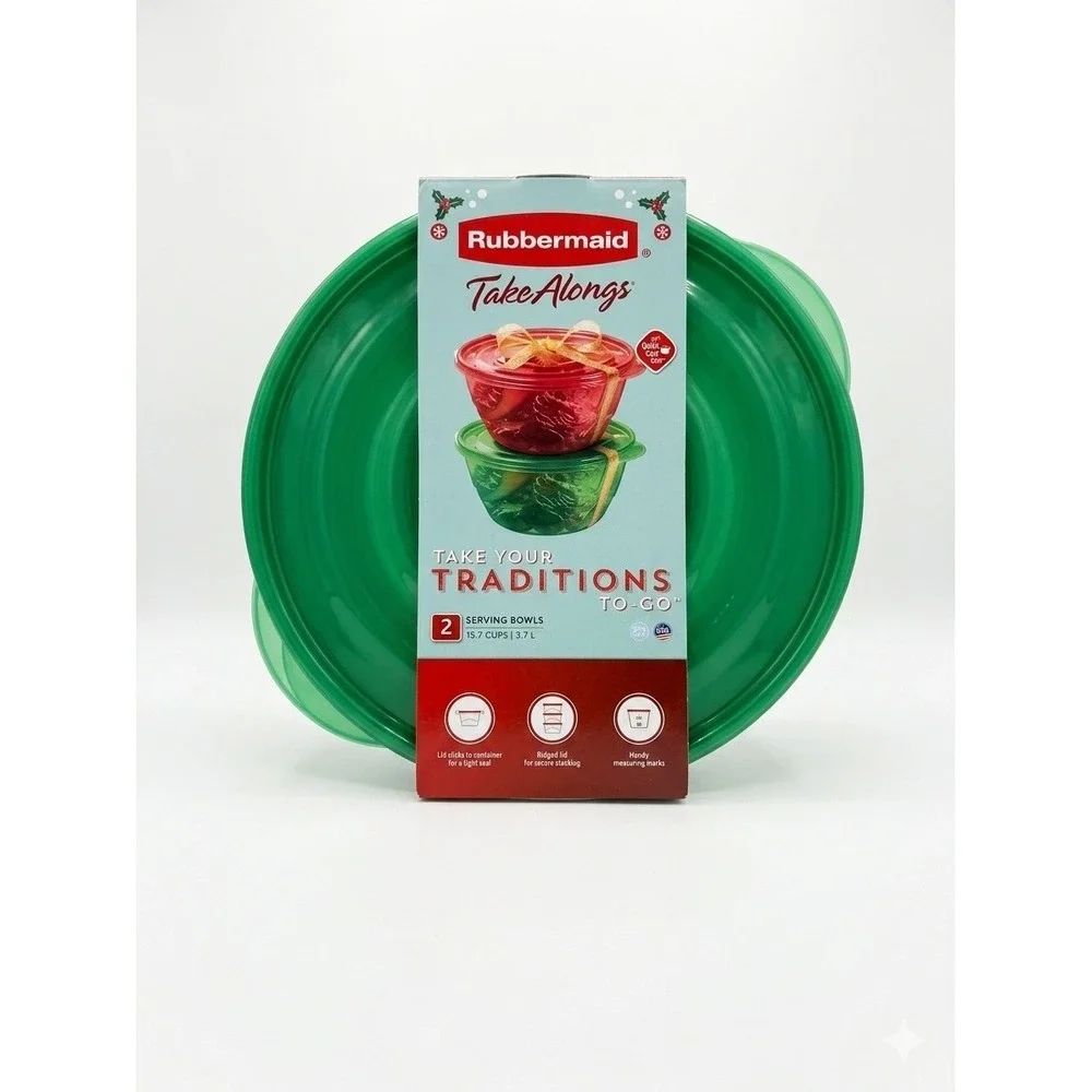 Rubbermaid TakeAlongs‎ Holiday Green Serving Bowls 15.7 Cup 2 Pack Discontinued
